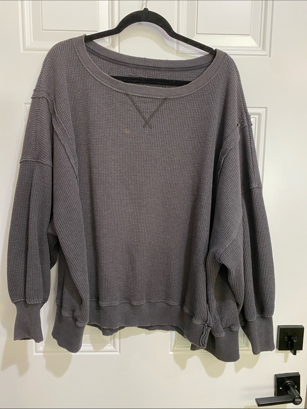 American Eagle Outfitters Oversized Waffle Crewneck Sweater - Charcoal Gray